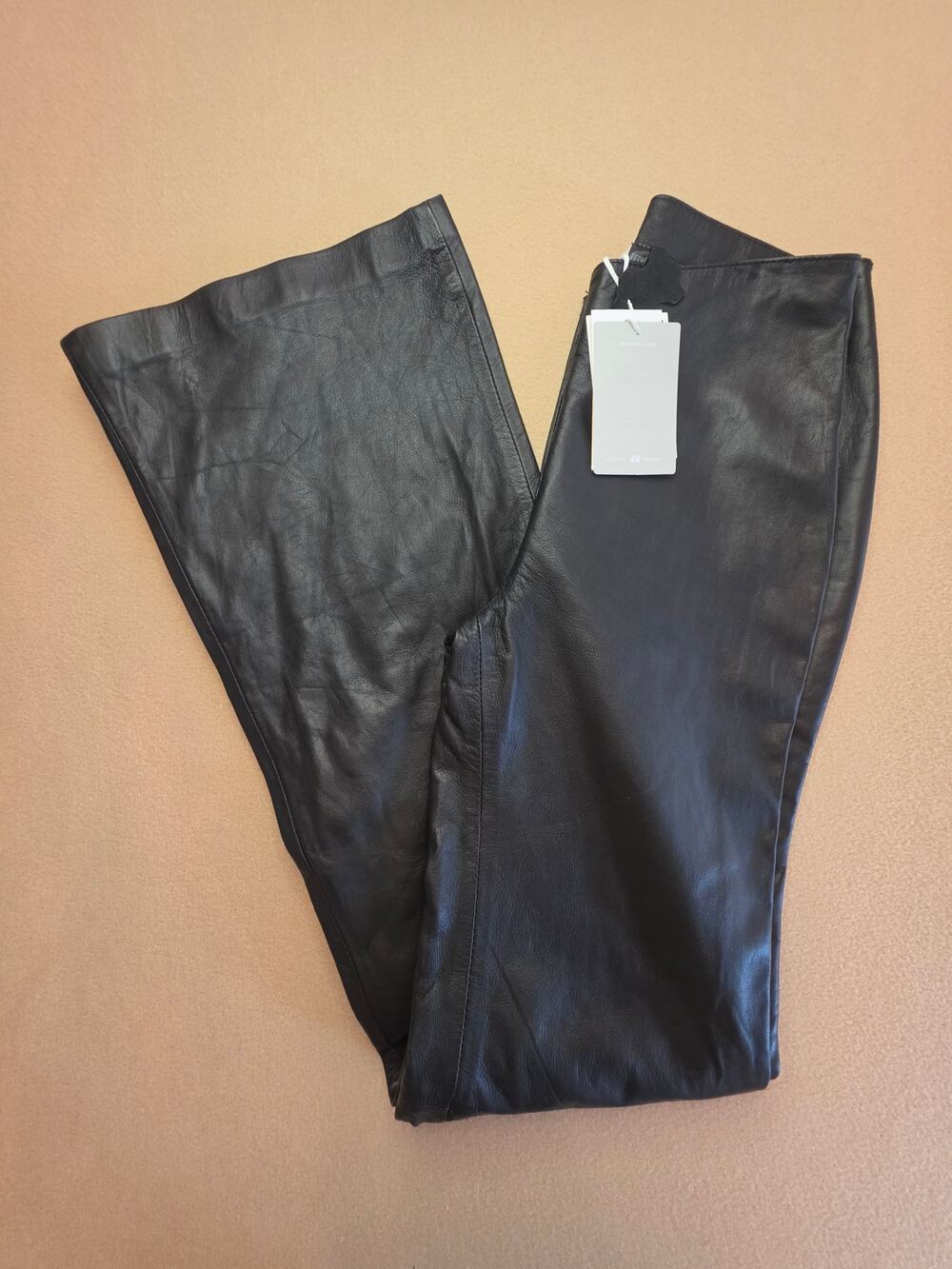 H&M Studio S/S 2024 Real Leather Trouser Pants Sz 2 Black Sheepskin NWT